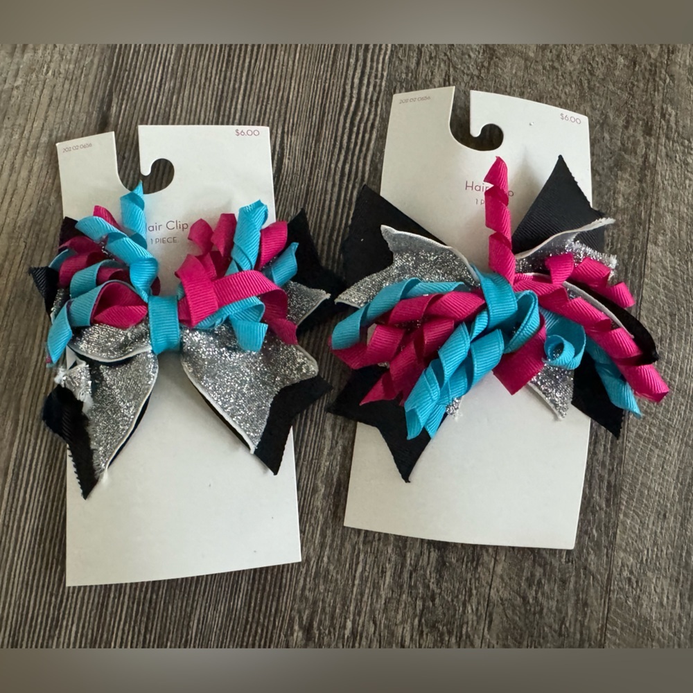 Pack of 2 NEW Multi Colored Glitter Big Bow‎ Girls Hair Clips Target